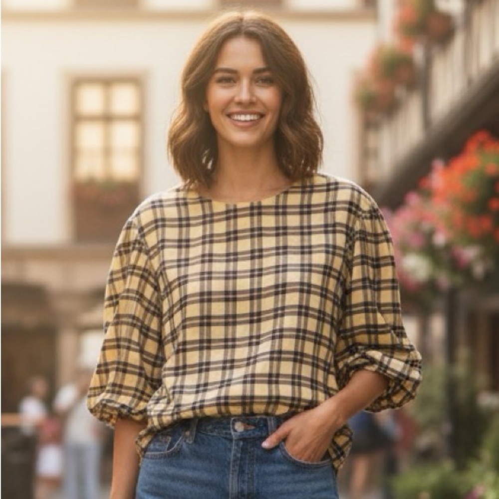Zara Yellow Plaid Shirt‎ Women’s size Extra Small